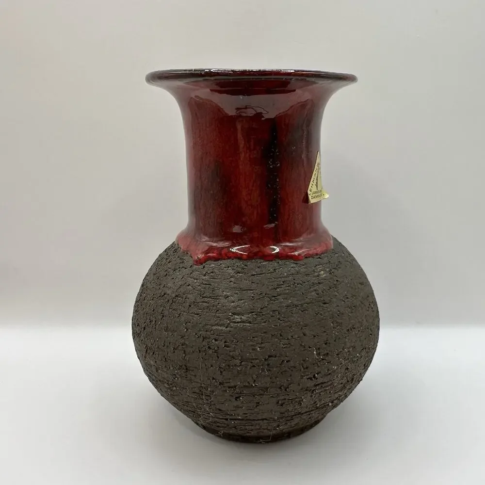 Lehmann Keramik Vase Fat Lava Mid Century Denmark Red Glaze Chamotte Fireclay